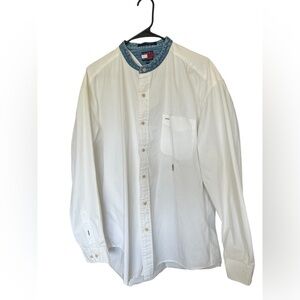 Vintage 90s Tommy Hilfiger mandarin collar Men’s Dress Shirt button up size XL